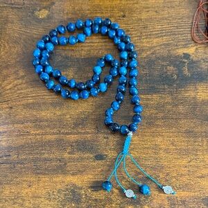 Blue tiger eye stone mala necklace